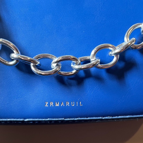 Blue Asymmetrical Baguette Bag with Silver Chain - Picture 3 of 7
